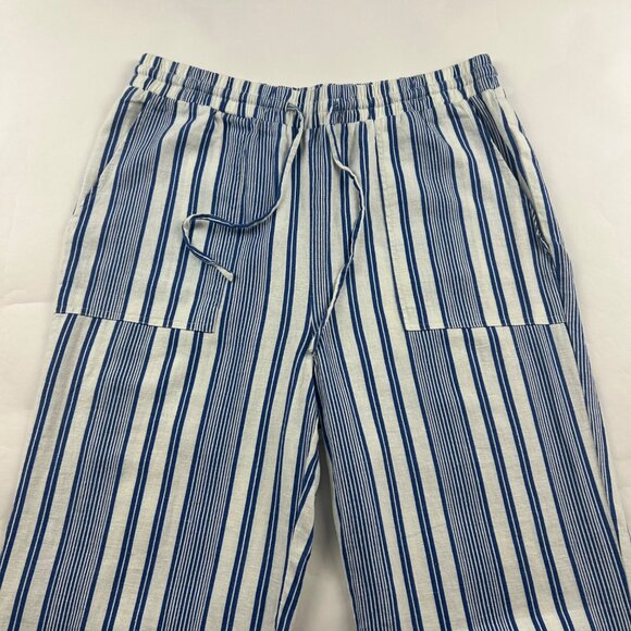 Happily Grey Blue Striped Linen Blend Wide Leg Lounge Pant L - Picture 2 of 7